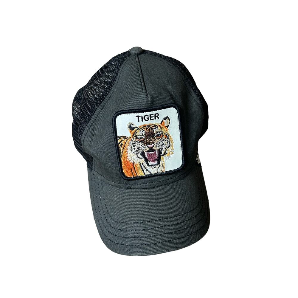 Goorin Bros The Farm The Tiger Black Trucker Hat Embroidered Patch Orange Tiger